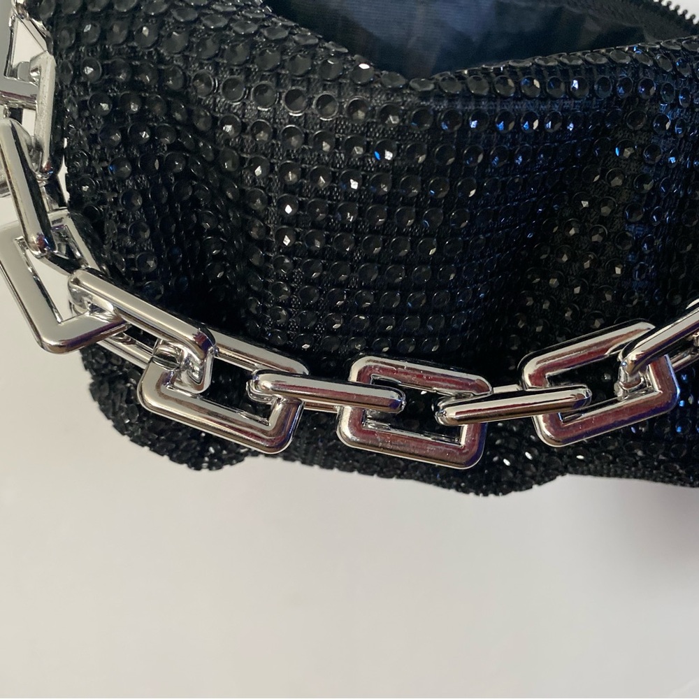 Black Sequin Bag with Silver Chain